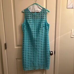 Lauren Ralph Lauren Geometric Coin Lace Women's Dress Teal Knee Length